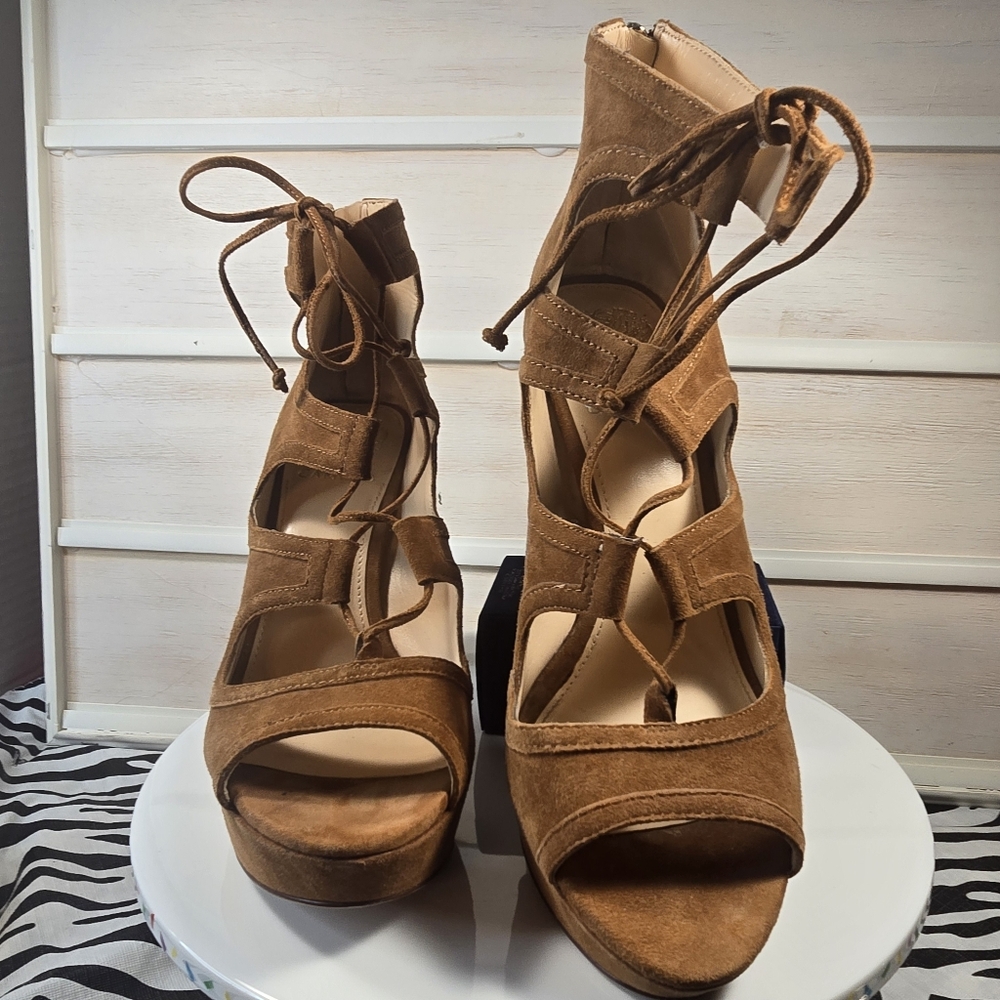Vince Camuto Brown Suede Lace-Up block heels